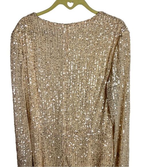 Ieena Mac Duggal Dress WMNS 16 Gold Sequin Knotted Long Sleeve Midi 26549 Plunge - Picture 7 of 11